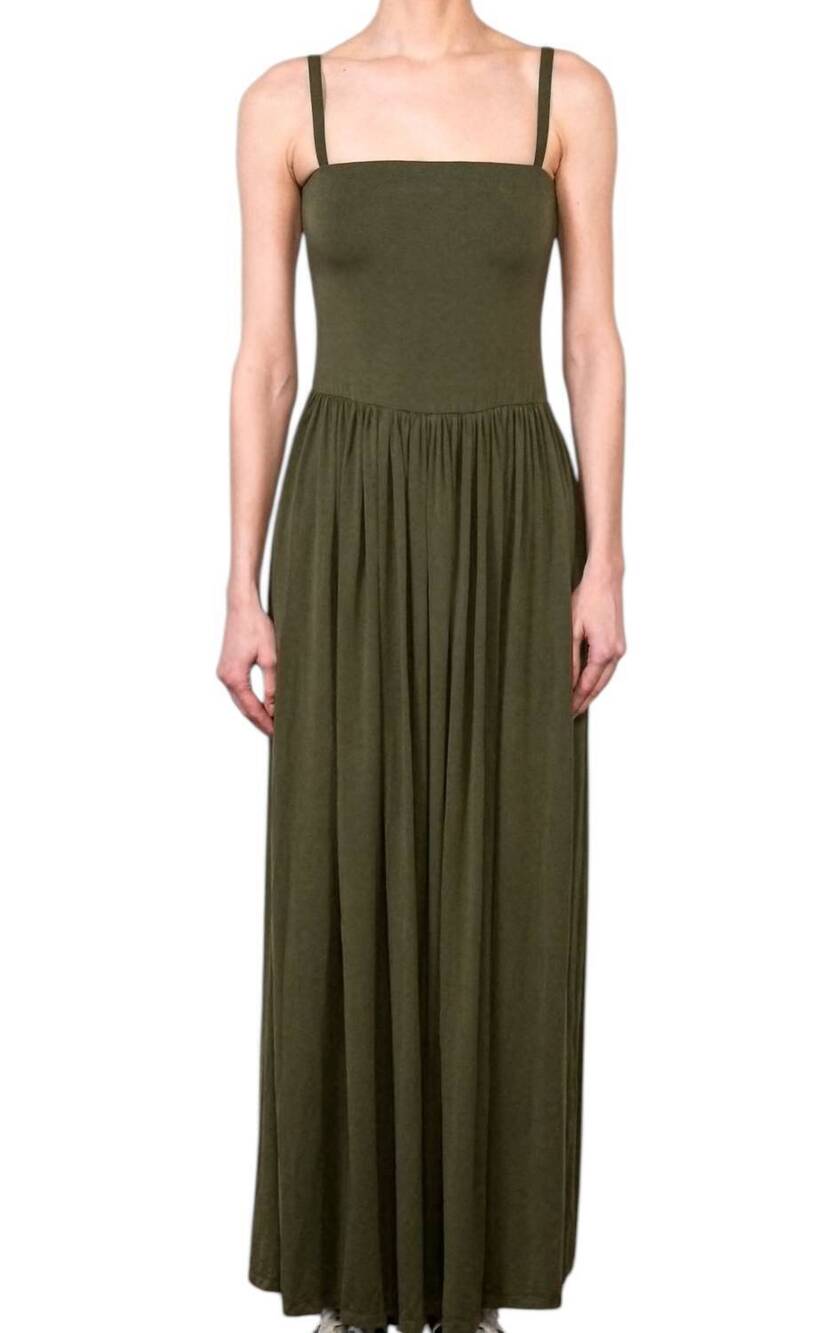 NEW ANEMOS square neck a-line maxi dress in olive